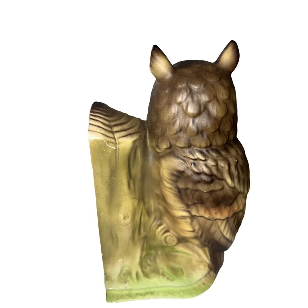 Vtg MCM Ceramic Owl Book Ends Mid Century Modern Brown Woodland Bird Decor Pair